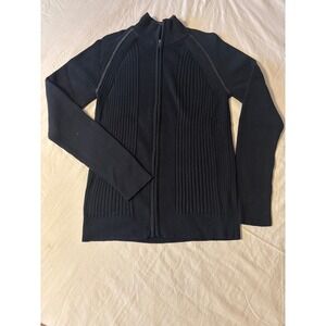 INCInternational Concept  Ribbed Full Zip Sweater Mens L Black  Mock Neck Casual